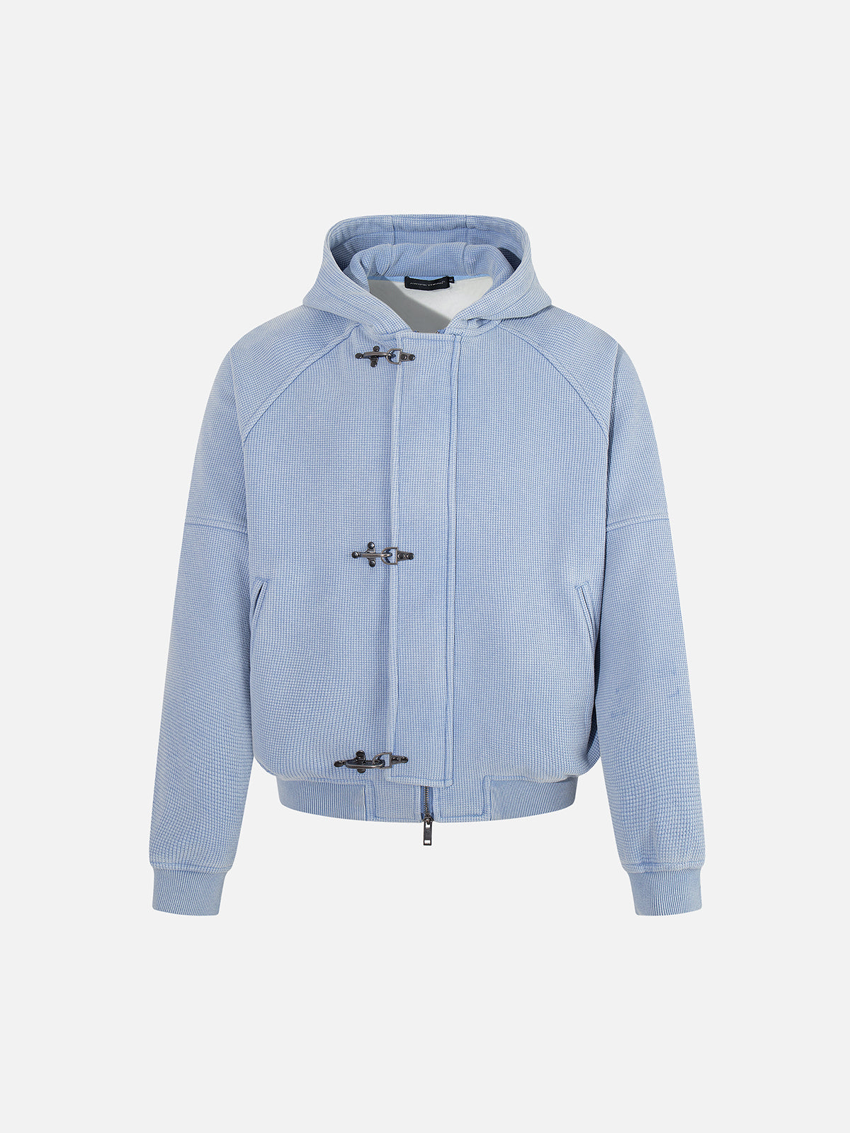 Buckle-Fastened Waffle-Knit Oversized Zip-Up Hoodie