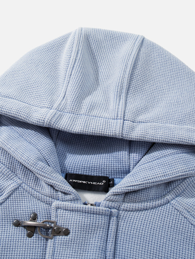 Buckle-Fastened Waffle-Knit Oversized Zip-Up Hoodie