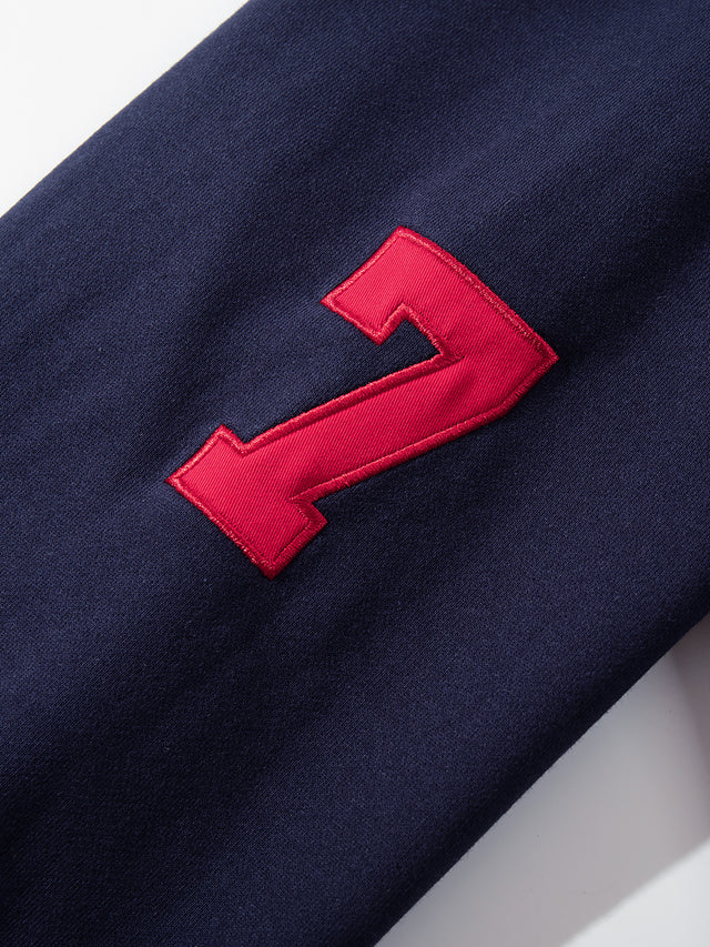 Number and Flag Embroidered Boxy Zip-Up Hoodie