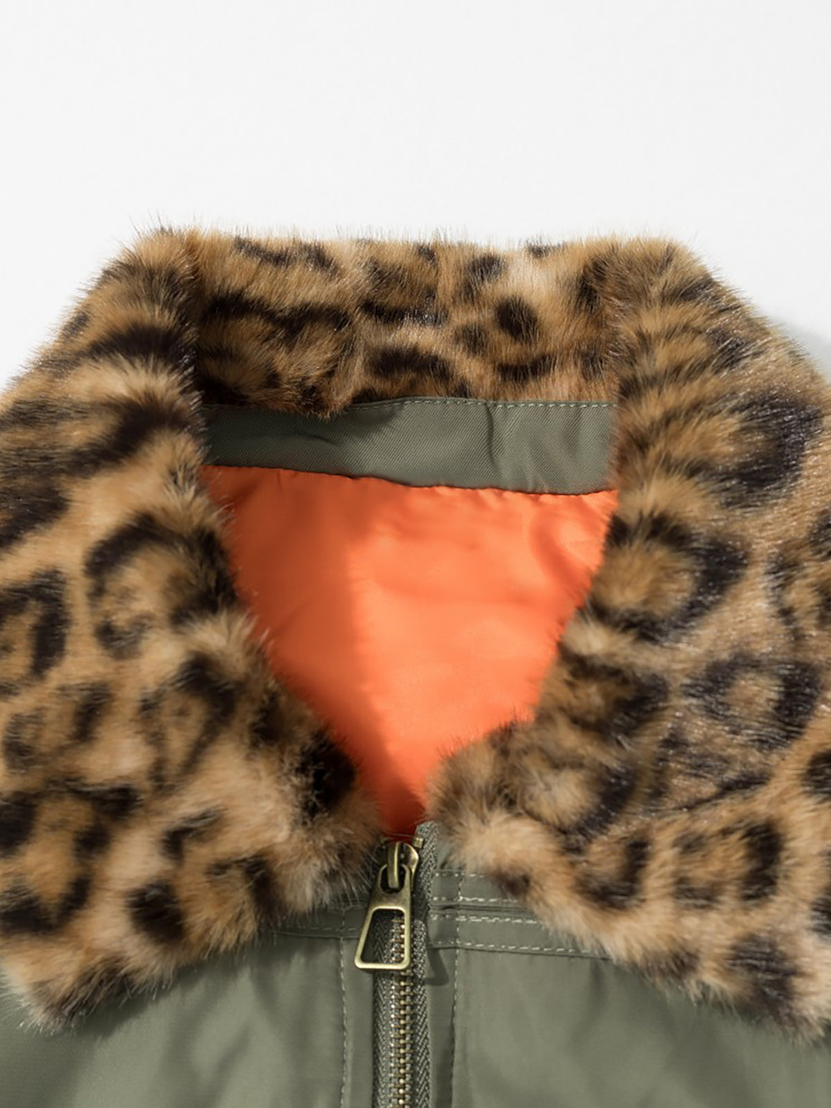 Leopard Faux-Fur Collar Hussar Military Button Boxy Bomber Jacket