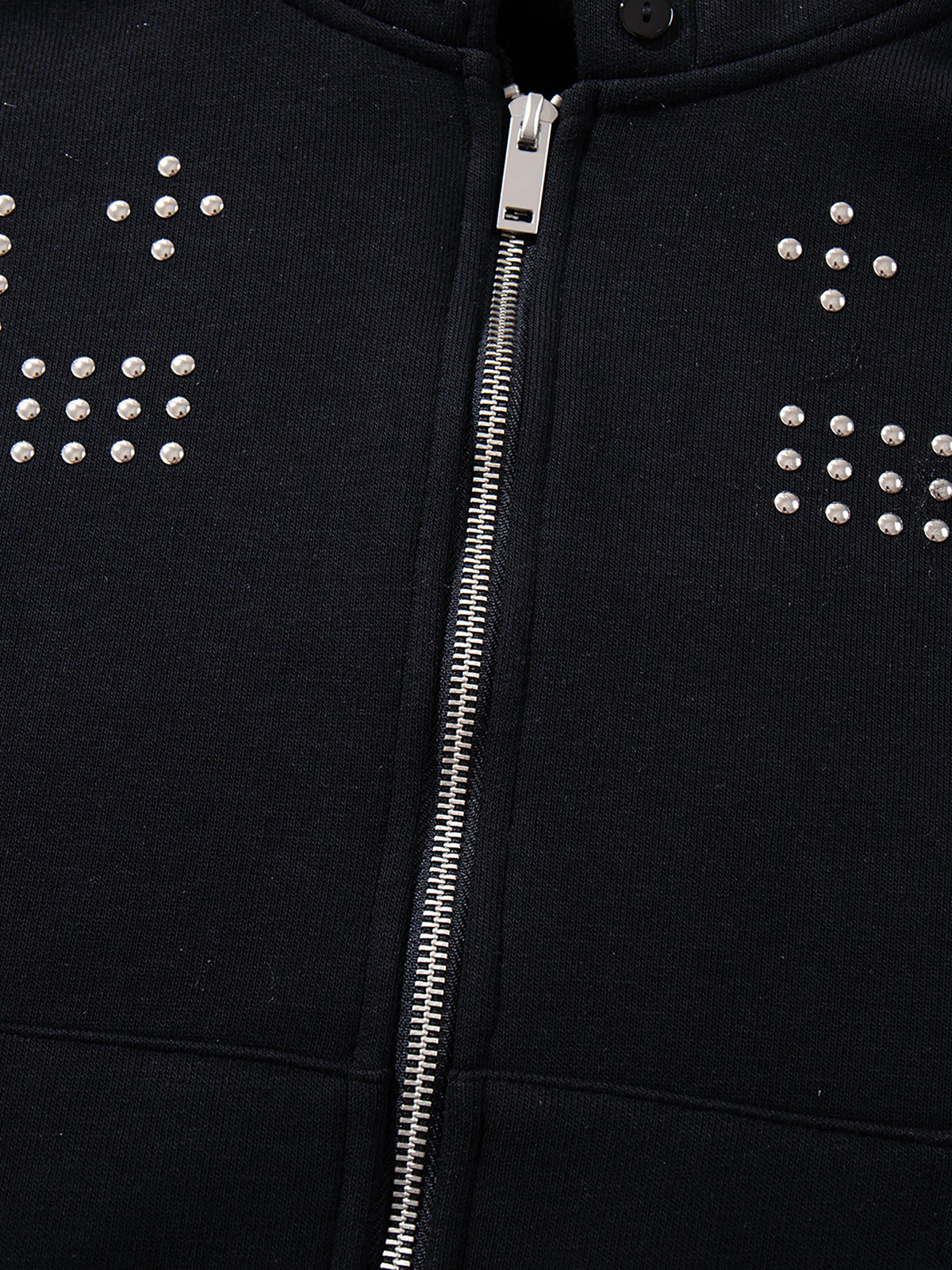 Faux-Fur Trim Rhinestone Cross Boxy Zip-Up Hoodie