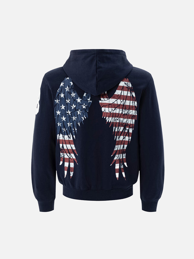 Angel Wings Flag Graphic Two-Way Zip Boxy Hoodie